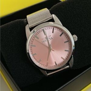 Invicta Celestial 36mm Pink Dial Stainless Steel Mesh Band Quartz Watch New